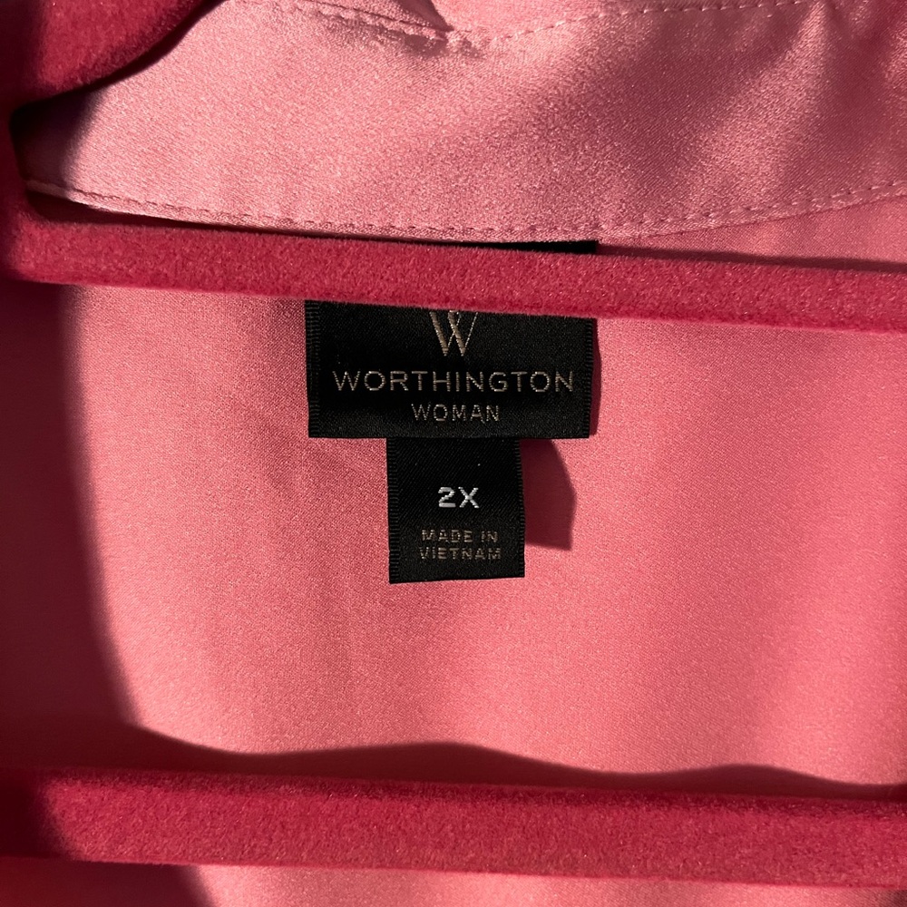 Worthington Pink Sateen Button Down Blouse - Picture 3 of 4